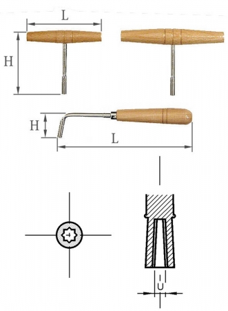 Stimmschlüssel mit Holzgriff in T-Form und L-Form für Vierkantkopfwirbel