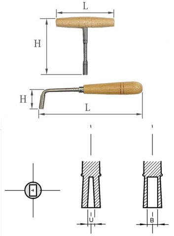 Tuning key wooden grip for wrestpins with flat head