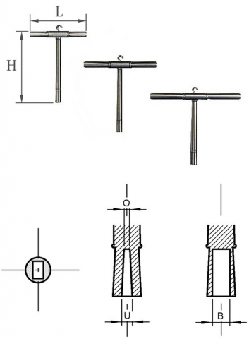 Tuning key with iron grip, T-lever with hook for string looping.