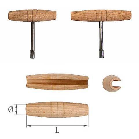 Wooden grip for tuning keys from iron